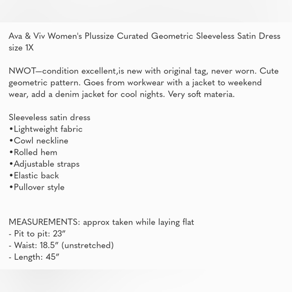 Ava & Viv Sleeveless Satin Green Geometric Dress Women's Size 1X - Picture 6 of 6